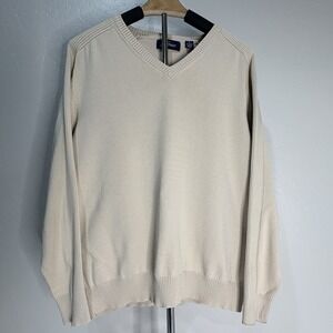 Jack Nicklaus 100% Cotton V -Neck Pullover Ribbed Sleeve Design Sweater Small